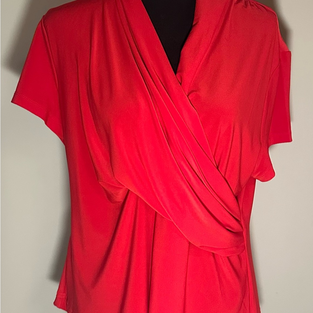 DKNY Women’s Red Short Sleeve Layer Blouse
